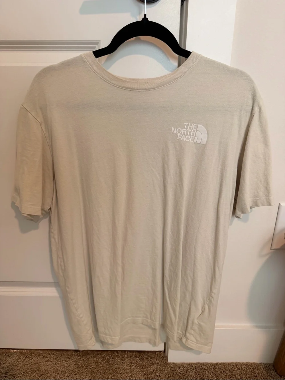 The North Face Men's Short Sleeve Tee in Light Beige with White Logo